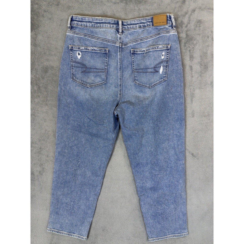 American Eagle Jeans Womens 14 Short Blue High Rise Mom Straight Distressed - Picture 2 of 10